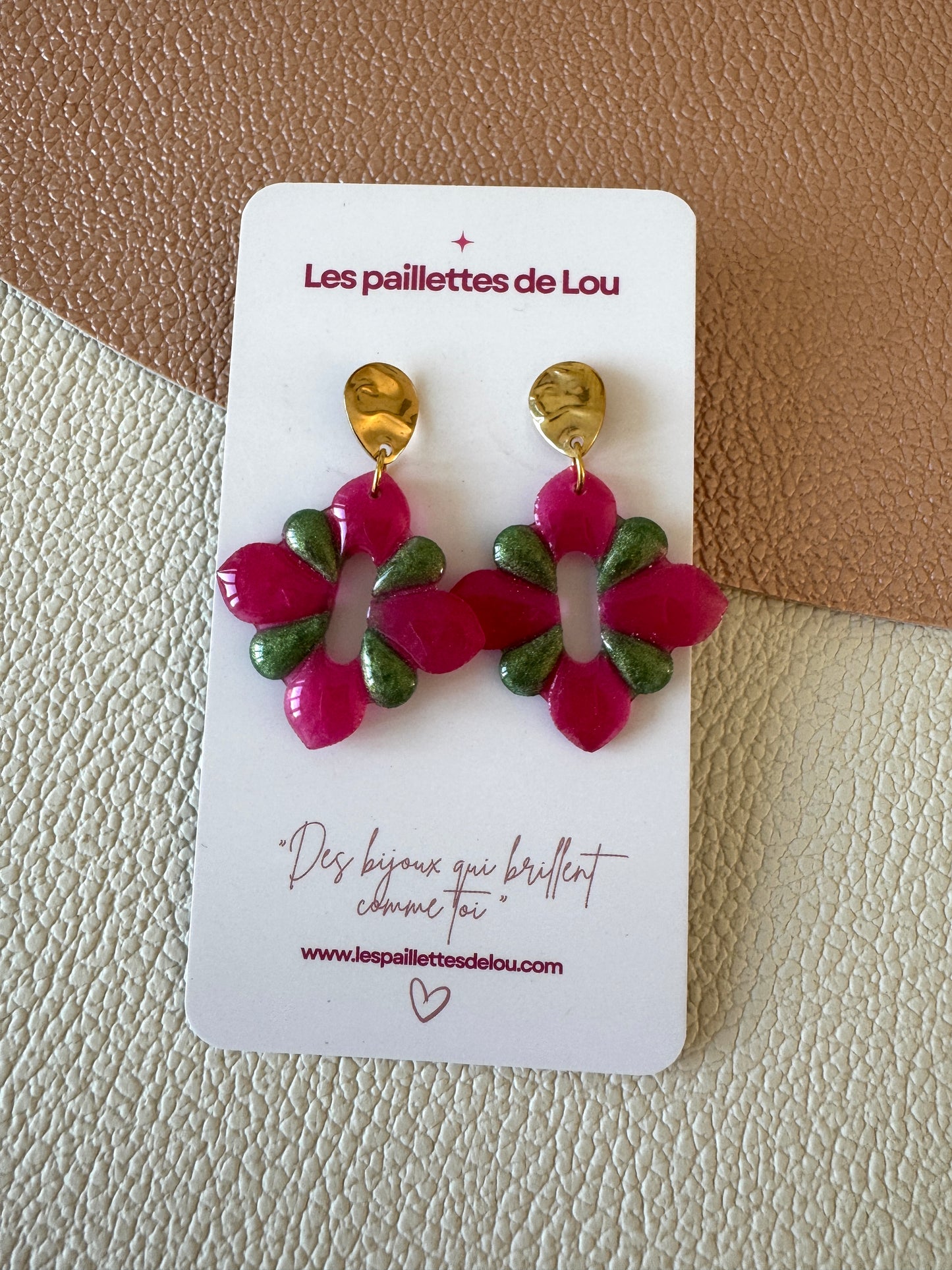 Boucles d'oreilles Cusco - Fuchsia & kaki