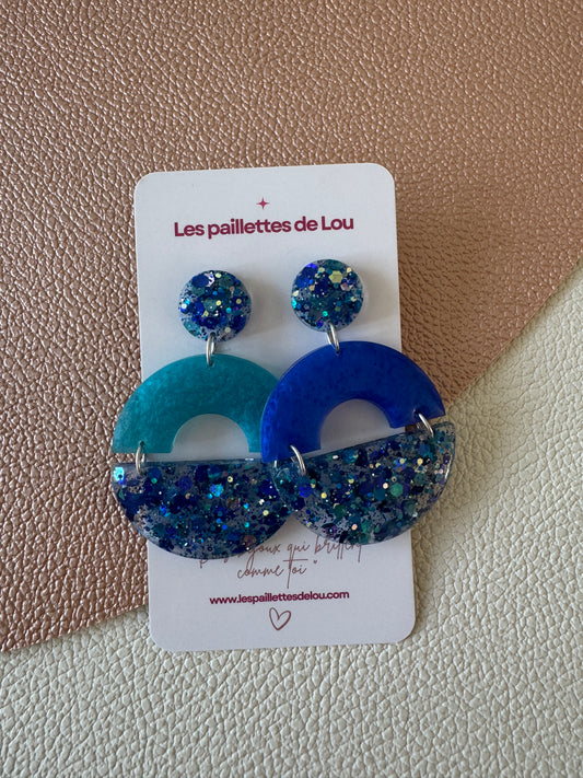 Boucles d'oreilles Antigua - Paillettes bleu