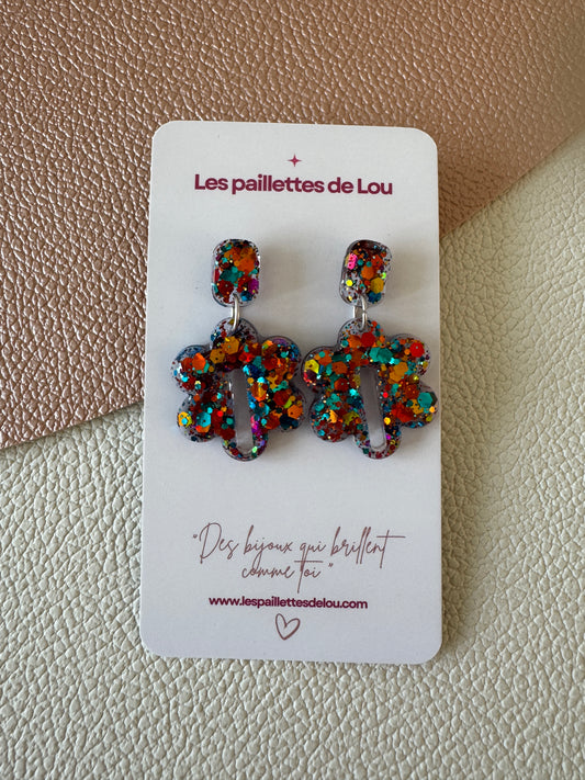 Boucles d'oreilles Maputo - Paillettes bleu & orange