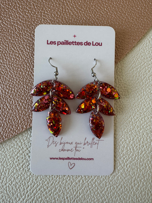 Boucles d'oreilles Split - Paillettes roses & oranges